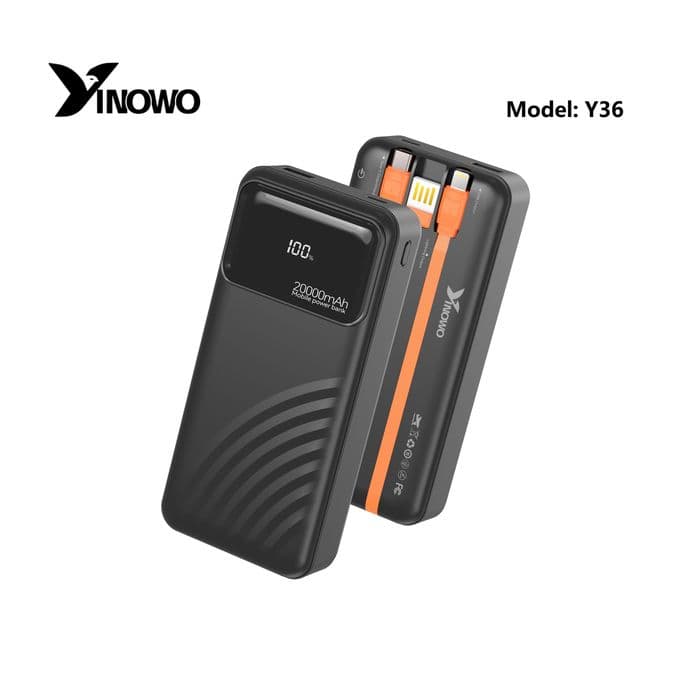 Yinowo 20000mAh Super Fast Charging Portable Power Bank with Built-in Cable High Capacity-22.5W